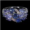 Image 1 : Tanzante, Kyanite and Rhodolite Garnet Ring in 14k White Gold Plated 925 Sterling Silver - Size 8 - 