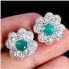 Image 1 : Round Cut Green opal and CZ Earrings in 14k White Gold Plated 925 Sterling Silver - Appraised Replac