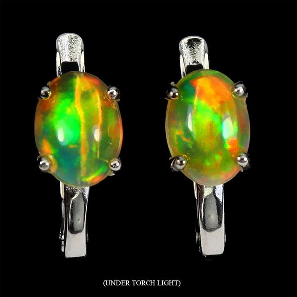 Big 8x6 mm Crystal Opal Earrings in 14k White Gold Plated 925 Sterling Silver - Appraised Replacemen