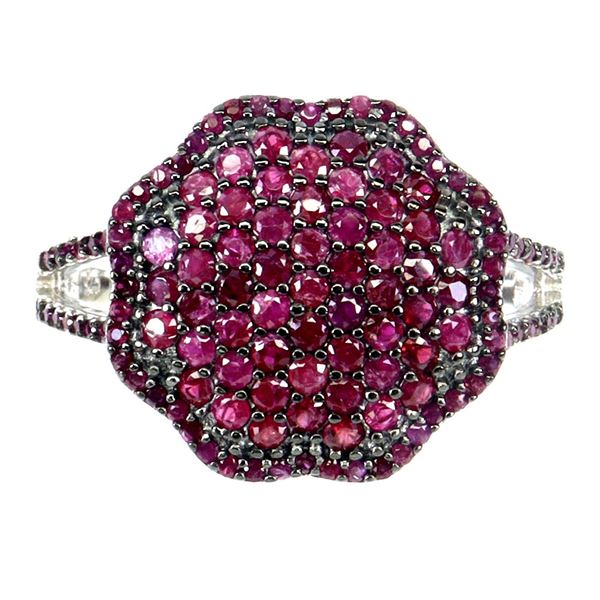 Round Diamond Cut Myanmar (Burma) Ruby Ring in 2-Tone Black Rhodium and 14k White Gold Plated 925 St