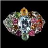 Image 1 : Big 8x6 mm Sky Blue Topaz, Tourmal;ine and Rhodolite Garnet Ring in 14k White Gold Plated 925 Sterli