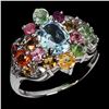 Image 2 : Big 8x6 mm Sky Blue Topaz, Tourmal;ine and Rhodolite Garnet Ring in 14k White Gold Plated 925 Sterli