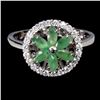 Image 1 : Marquise Cut Emerald and CZ Ring in 14k White Gold Plated 925 Sterling Silver - Size 8.5 - Appraised