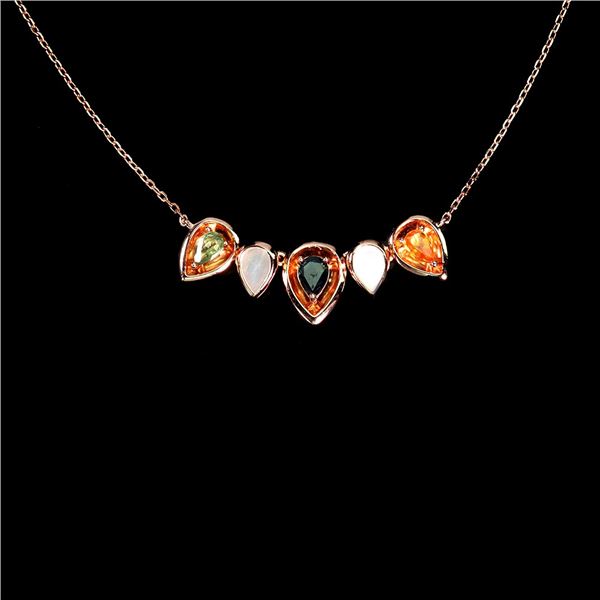 MOP (Mother Of Pear) and Sapphire Necklace in 14k Rose Gold Plated 925 Sterling Silver - 17.5 inches