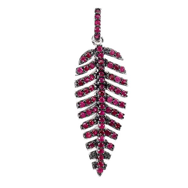 Diamond Cut Myanmar (Burma) Ruby Pendant in 2-Tone Black Rhodium and 14k White Gold Plated 925 Sterl