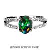 Image 1 : Big 8x6 mm Oval Cabochon Black Opal and CZ Ring in 14k White Gold Plated 925 Sterling Silver - Size 