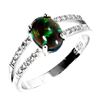 Image 2 : Big 8x6 mm Oval Cabochon Black Opal and CZ Ring in 14k White Gold Plated 925 Sterling Silver - Size 