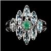 Image 1 : Emerald and Sky Blue Topaz Ring in 14k White Gold Plated 925 Sterling Silver - Size 7 - Appraised Re
