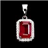 Image 1 : 7x5 mm Ruby and Moissanite Pendant in 14k White Gold Plated 925 Sterling Silver - Appraised Replacem
