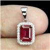 Image 2 : 7x5 mm Ruby and Moissanite Pendant in 14k White Gold Plated 925 Sterling Silver - Appraised Replacem