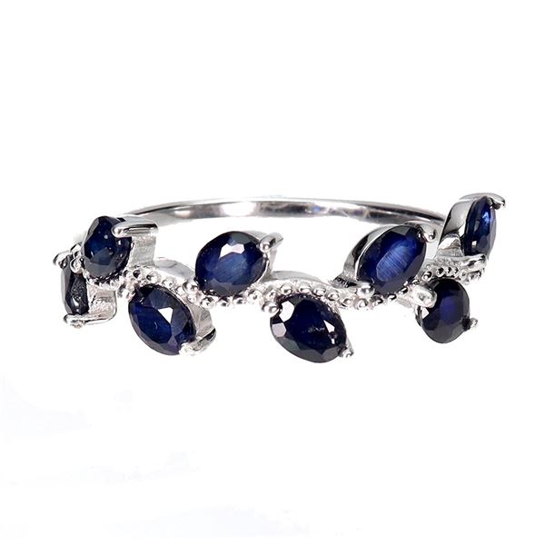 Oval Cut Dark Blue Sapphire Ring in 14k White Gold Plated 925 Sterling Silver - Size 8 - Appraised R