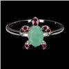 Image 1 : 7x5 mm Oval Cut Emerald and Ruby Ring in 14k White Gold Plated 925 Sterling Silver - Size 7 - Apprai
