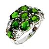 Image 2 : Superb Vivid Green Chrome Diopside, Sapphire and Aquamarine Ring in 14k White Gold Plated 925 Sterli