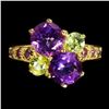 Image 1 : Big 7 mm Amethyst and Peridot Ring in 14k White Gold Plated 925 Sterling Silver - Size 6.5 - Apprais
