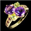 Image 2 : Big 7 mm Amethyst and Peridot Ring in 14k White Gold Plated 925 Sterling Silver - Size 6.5 - Apprais