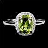 Image 1 : Big 8x6 mm Antique Cut Peridot and CZ Ring in 14k White Gold Plated 925 Sterling Silver - Size 7 - A
