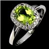 Image 2 : Big 8x6 mm Antique Cut Peridot and CZ Ring in 14k White Gold Plated 925 Sterling Silver - Size 7 - A