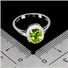 Image 3 : Big 8x6 mm Antique Cut Peridot and CZ Ring in 14k White Gold Plated 925 Sterling Silver - Size 7 - A