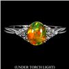 Image 1 : Big 8x6 mm Oval Cabochon Crystal Opal AAA Full Play of Colour Ring in 14k White Gold Plated 925 Ster