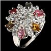 Image 2 : Aquamarine and Tourmaline Ring in 14k White Gold Plated 925 Sterling Silver - Size 8 - Appraised Rep