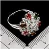 Image 3 : Aquamarine and Tourmaline Ring in 14k White Gold Plated 925 Sterling Silver - Size 8 - Appraised Rep