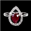 Image 1 : 8x6 mm Pear Cut Ruby and CZ Ring in 14k White Gold Plated 925 Sterling Silver - Size 7 - Appraised R