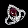 Image 2 : 8x6 mm Pear Cut Ruby and CZ Ring in 14k White Gold Plated 925 Sterling Silver - Size 7 - Appraised R