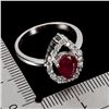 Image 3 : 8x6 mm Pear Cut Ruby and CZ Ring in 14k White Gold Plated 925 Sterling Silver - Size 7 - Appraised R