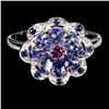 Image 1 : Tanzanite, Rhodolite Garnet and White Sapphire Ring in 14k White Gold Plated 925 Sterling Silver - S