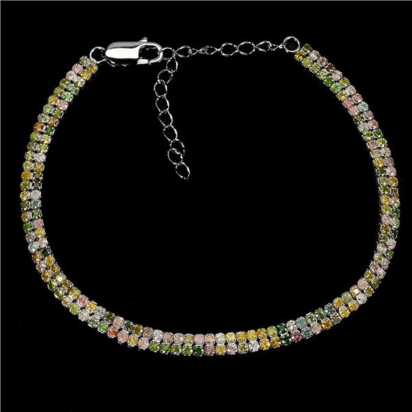 Round Diamond Cut Tourmaline Bracelet in 14k White Gold Plated 925 Sterling Silver - 8 inches long -