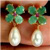 Image 1 : Pear, Emerald and Ruby Earrings in 14k Yellow Gold Plated 925 Sterling Silver - Appraised Replacemen