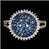 Image 1 : Diamond Cut Blue Sapphire and White Topaz Ring in 2-Tone Black Rhodium and 14k White Gold Plated 925