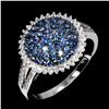 Image 2 : Diamond Cut Blue Sapphire and White Topaz Ring in 2-Tone Black Rhodium and 14k White Gold Plated 925