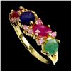 Image 2 : Round Cut Emerald, Ruby and Sapphire Ring in 14k Yellow Gold Plated 925 Sterling Silver - Size 7 - A