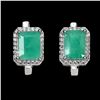 Image 1 : Big 8x6 mm Octagon Cut Emerald and CZ Earrings in 14k White Gold Plated 925 Sterling Silver - Apprai