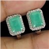 Image 2 : Big 8x6 mm Octagon Cut Emerald and CZ Earrings in 14k White Gold Plated 925 Sterling Silver - Apprai