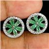 Image 2 : Marquise Cut Emerald and CZ Earrings in 14k White Gold Plated 925 Sterling Silver - Appraised Replac