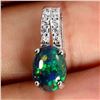 Image 2 : Big 8x6 mm Black Opal and CZ Pendant in 14k White Gold Plated 925 Sterling Silver - Appraised Replac