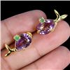 Image 1 : Amethyst and Chrome Diopside Earrings in 14k Yellow Gold Plated 925 Sterling Silver - Appraised Repl