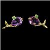 Image 2 : Amethyst and Chrome Diopside Earrings in 14k Yellow Gold Plated 925 Sterling Silver - Appraised Repl
