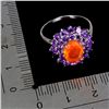 Image 3 : Big 9x7 mm Fire Orange Opal and Amethsyt Ring in 14k White Gold Plated 925 Sterling Silver - Size 8 