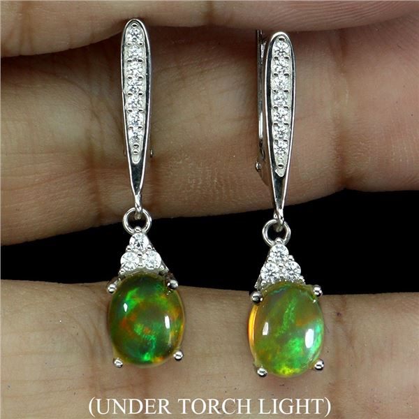 Big 8x6 mm Crystal Opal and CZ Earrings in 14k White Gold Plated 925 Sterling Silver - Appraised Rep