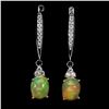 Image 2 : Big 8x6 mm Crystal Opal and CZ Earrings in 14k White Gold Plated 925 Sterling Silver - Appraised Rep