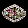 Image 1 : Multi Coloured Tourmaline and Rhodolite Garnet Ring in 14k White Gold Plated 925 Sterling Silver - S