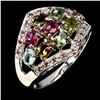 Image 2 : Multi Coloured Tourmaline and Rhodolite Garnet Ring in 14k White Gold Plated 925 Sterling Silver - S