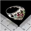 Image 3 : Multi Coloured Tourmaline and Rhodolite Garnet Ring in 14k White Gold Plated 925 Sterling Silver - S