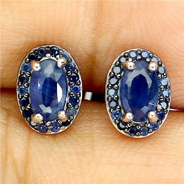 Superb Oval Cut Blue Sapphire Earrings in 14k White Gold Plated 925 Sterling Silver - Appraised Repl