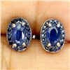 Image 1 : Superb Oval Cut Blue Sapphire Earrings in 14k White Gold Plated 925 Sterling Silver - Appraised Repl