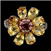 Image 1 : High Clarity Pear Cut Yellow Citrine and Rhodolite Garnet Ring in 14k White Gold Plated 925 Sterling