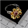 Image 3 : High Clarity Pear Cut Yellow Citrine and Rhodolite Garnet Ring in 14k White Gold Plated 925 Sterling